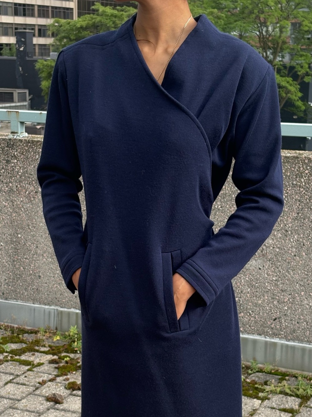 YSL wool Navy Wrap-Front Women's Sweater Dress